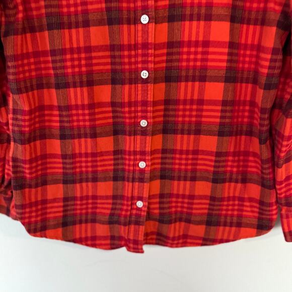 Land’s End Women’s Orange Plaid Flannel Buttondown shirt size 10 - Picture 4 of 8